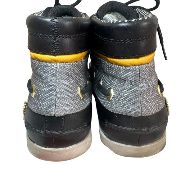 Timberland Oakwell 7 Eye Moc-Toe Boots Men\'s Size 7 Black Leather Gold Emblem
